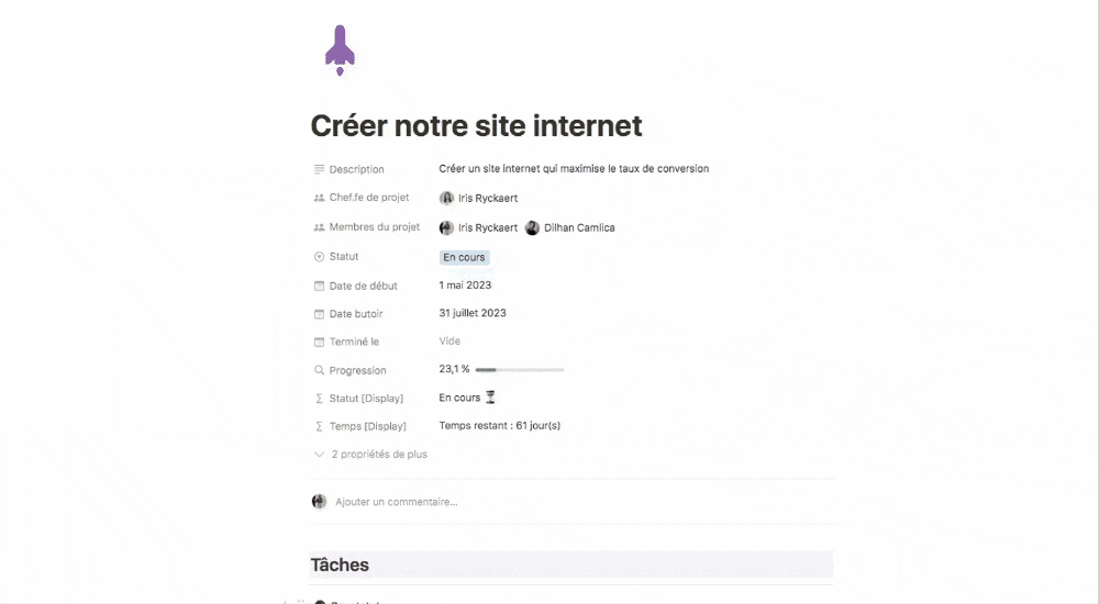 Vues et base de données dans Notion