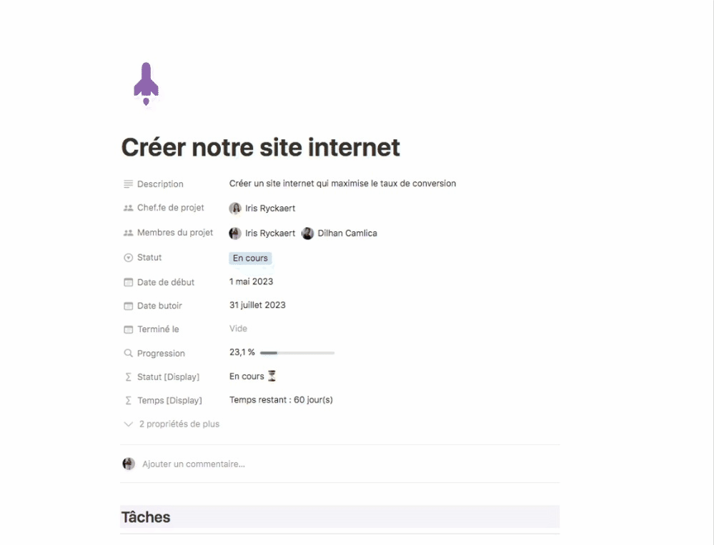 Dans Notion, chaque ligne de la base de donnée est une page